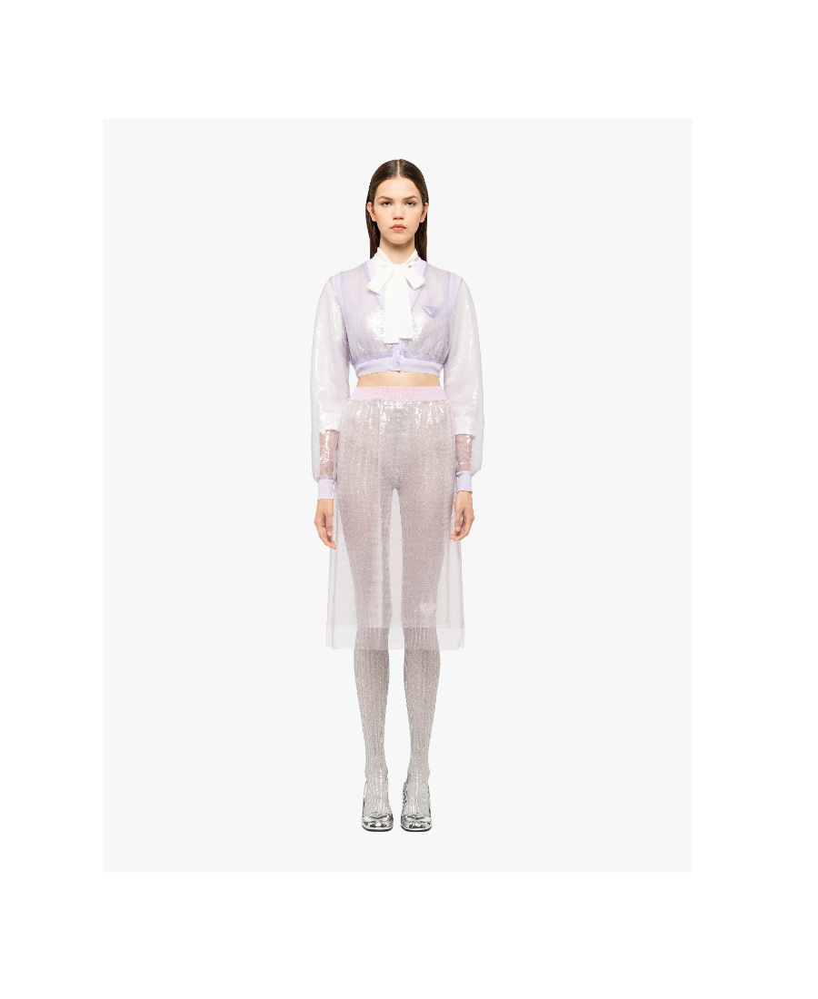 Prada Cropped Sequin-embroidered Cardigan In Purple