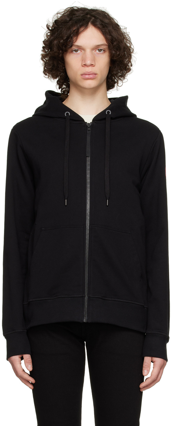 Canada Goose High Collar Black Full-zip Hoodie With Kangaroo Pocket In Black