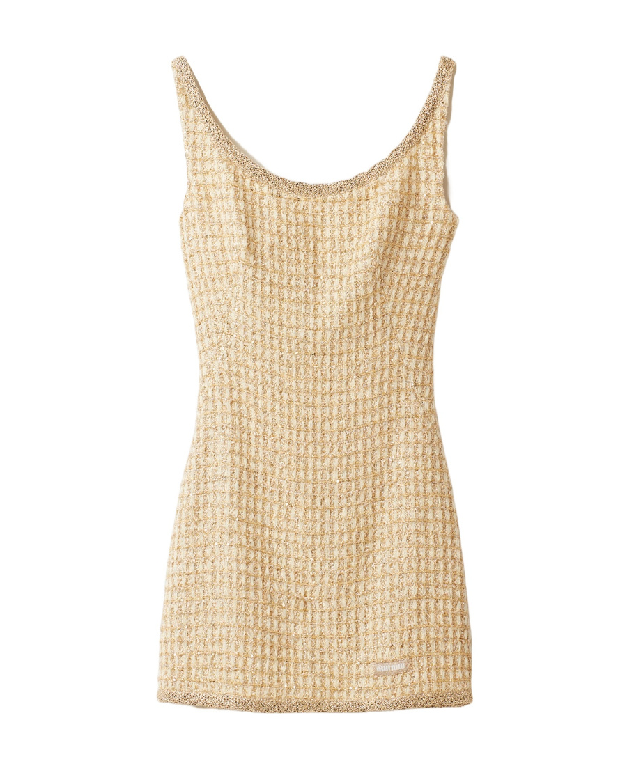 Miu Miu Plaid Mini Dress In Nude