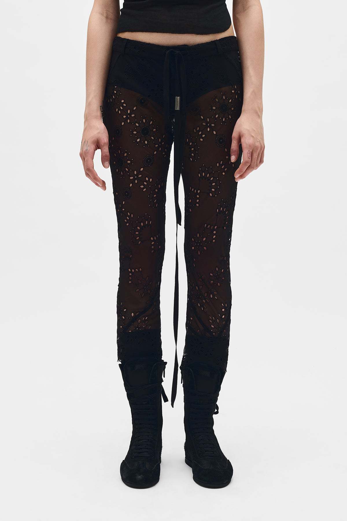 Ann Demeulemeester Esti Cropped Bias Cut Embroidered Trousers In Black