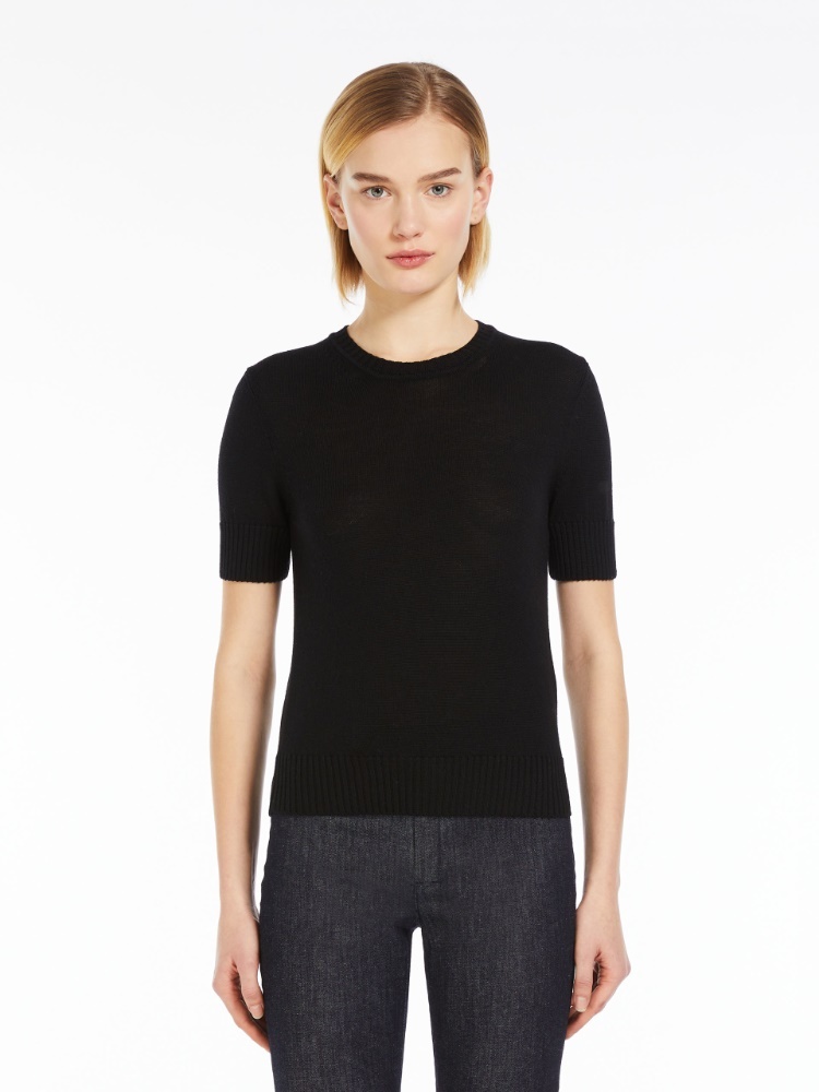 Max Mara Woolen Round Neck Sweater In Black