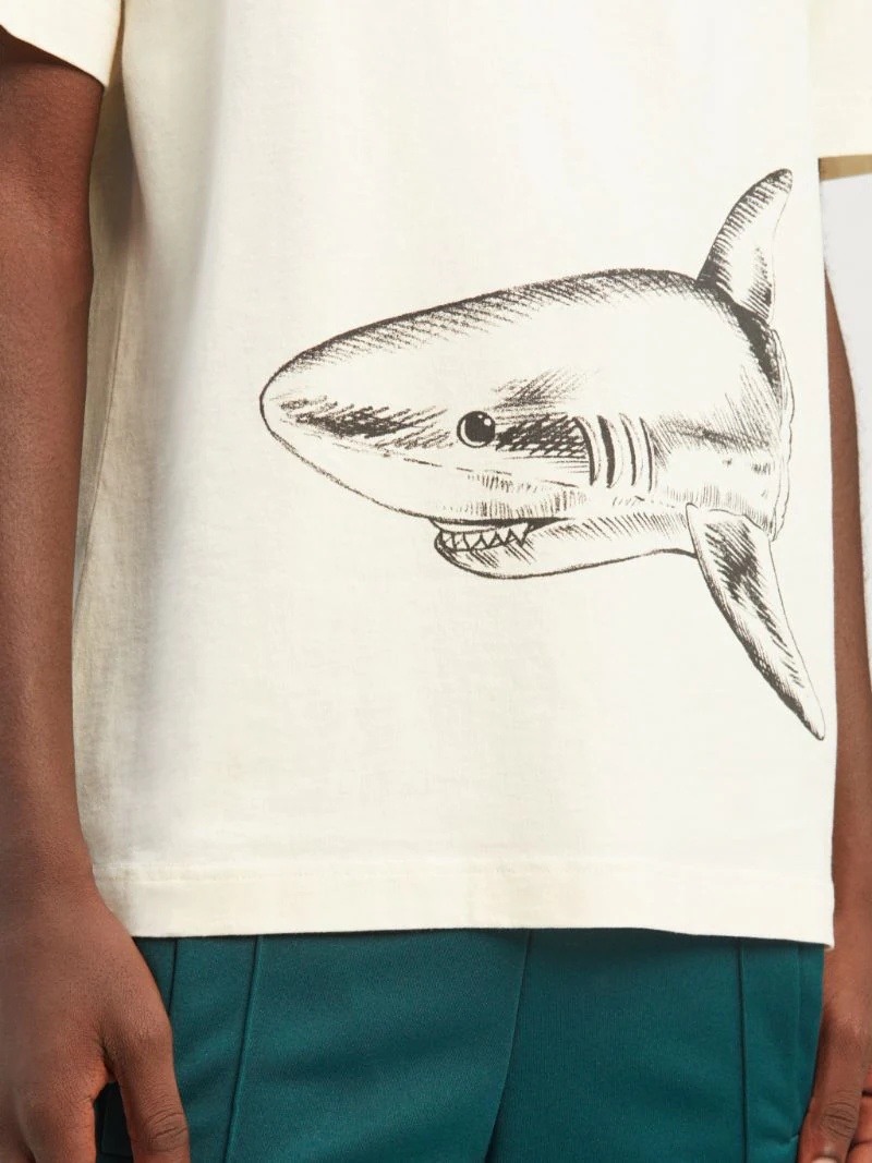 Palm Angels Broken Shark Print Cotton T-shirt In White