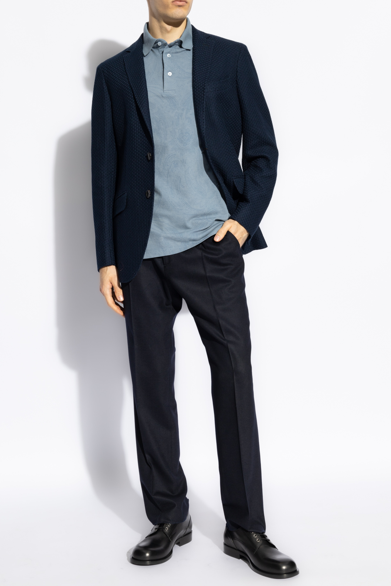 Etro Paisley-print Cotton-piqué Polo Shirt In Blue
