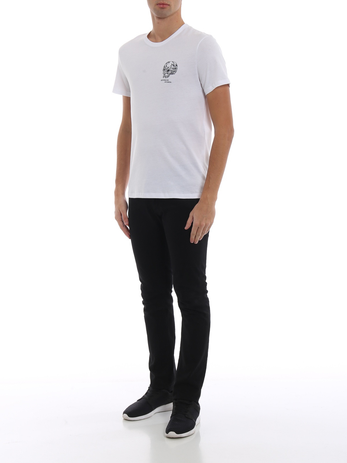 Alexander Mcqueen Printed T-shirts With Flowers And Skulls In White