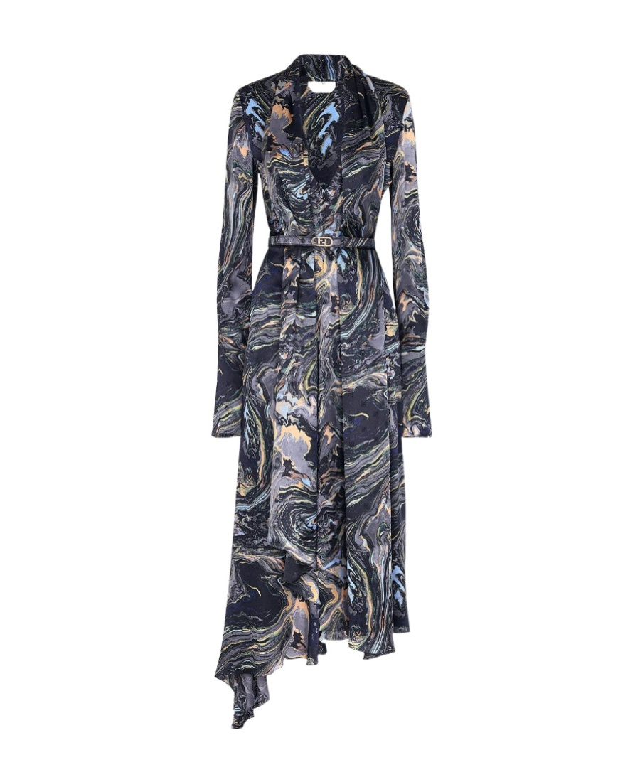 Fendi Marbled Midi Crêpe Dress In Black