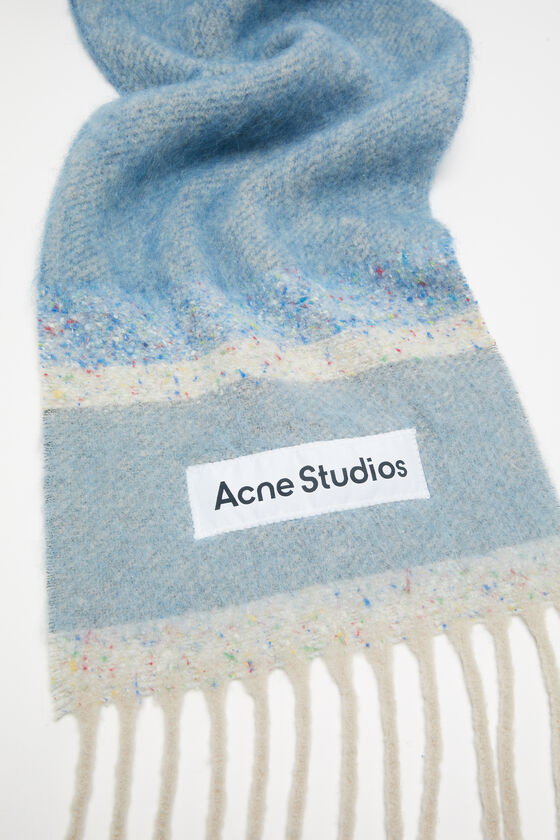 Acne Studios Fringed Logo Scarf In Blue