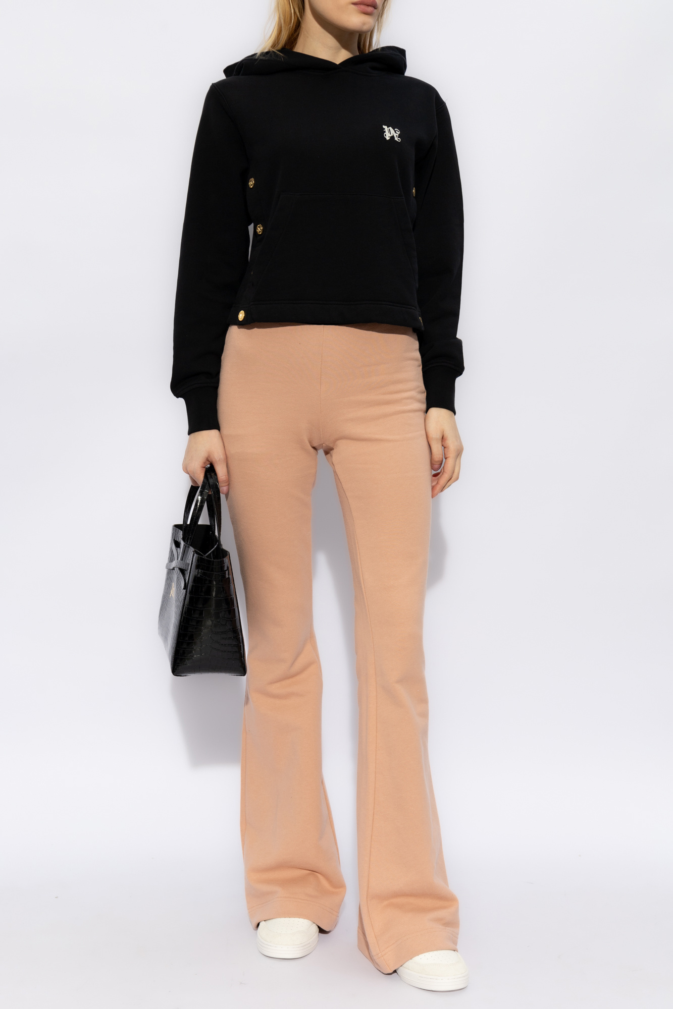 Palm Angels Logo Elastic Waistband Flared Track Pants In Nude