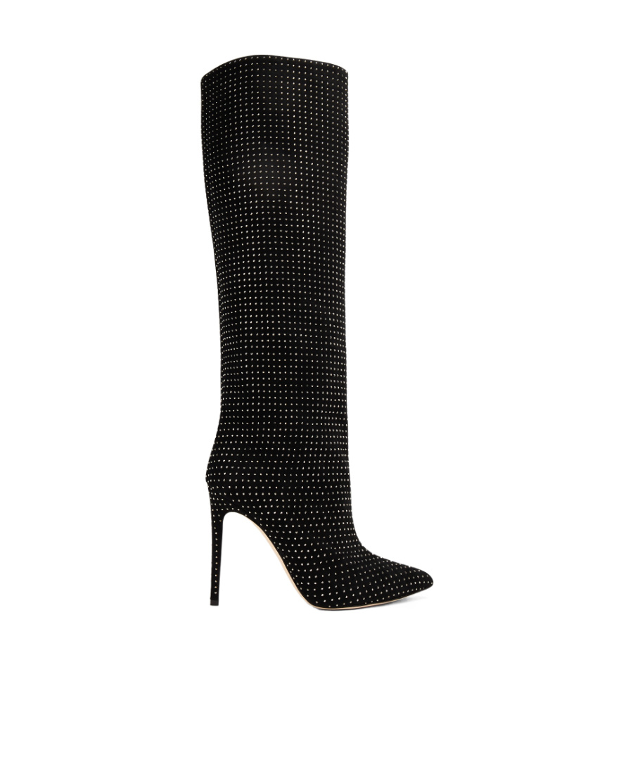 Paris Texas Holly Crystal-embellished Suede Knee Boots In Black