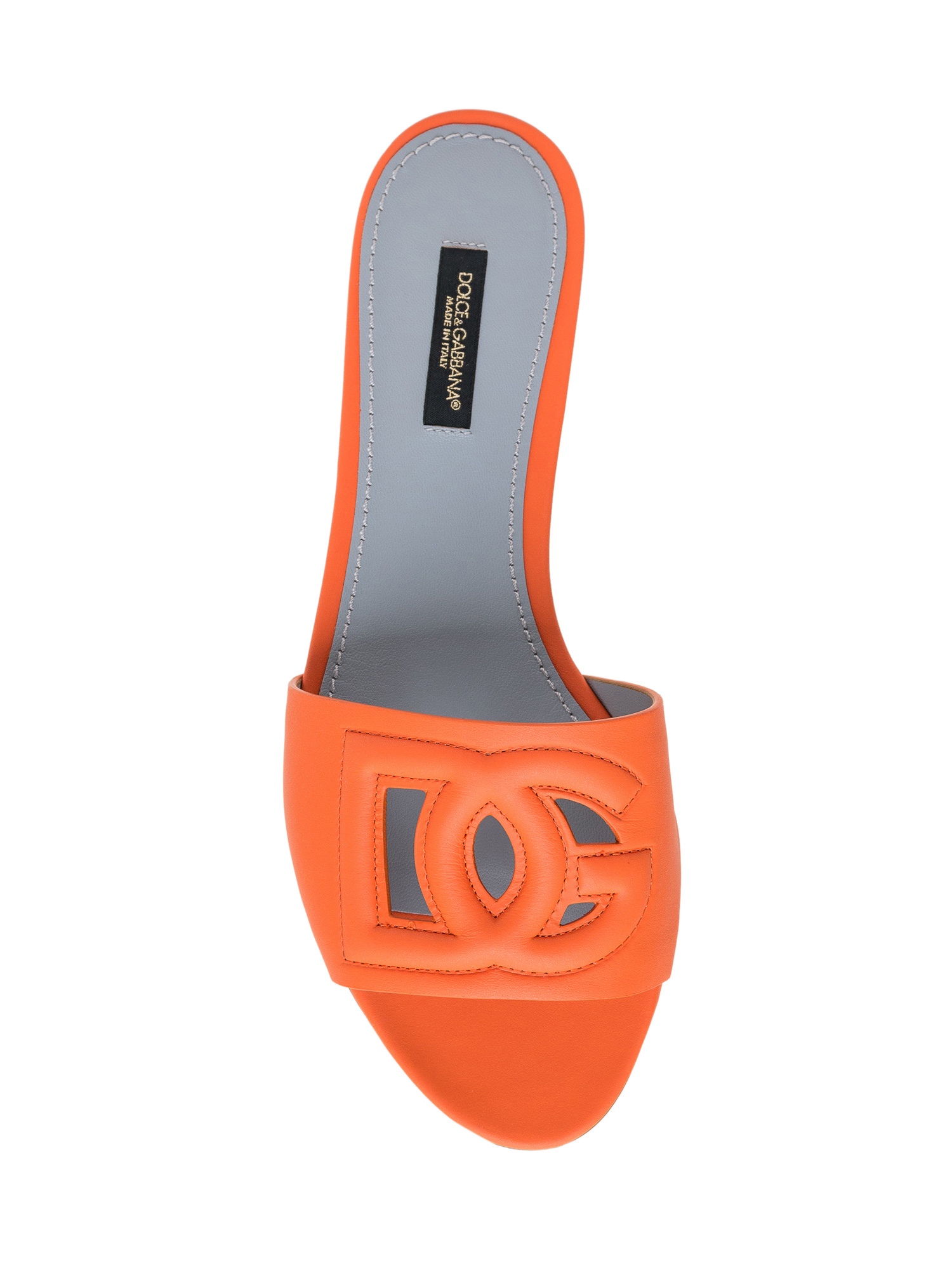 Dolce & Gabbana Slide Sandals In Orange Leather With Logo In Orange
