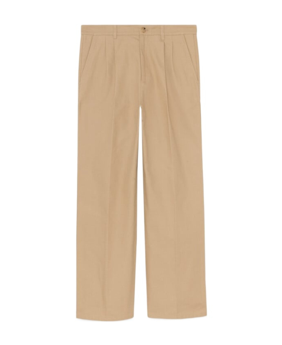Gucci Embroidered-logo Straight Trousers In Nude
