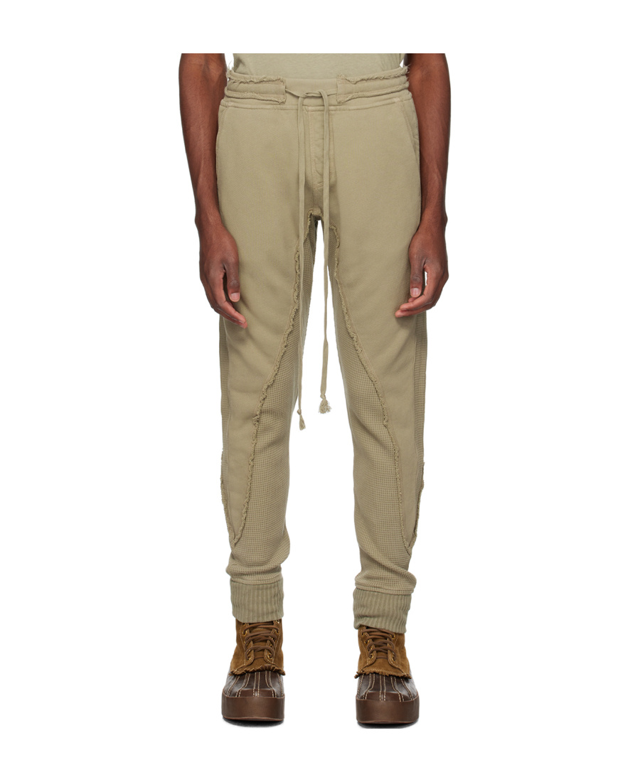 Greg Lauren Drawcord Elastic Waist Sweatpants In Nude