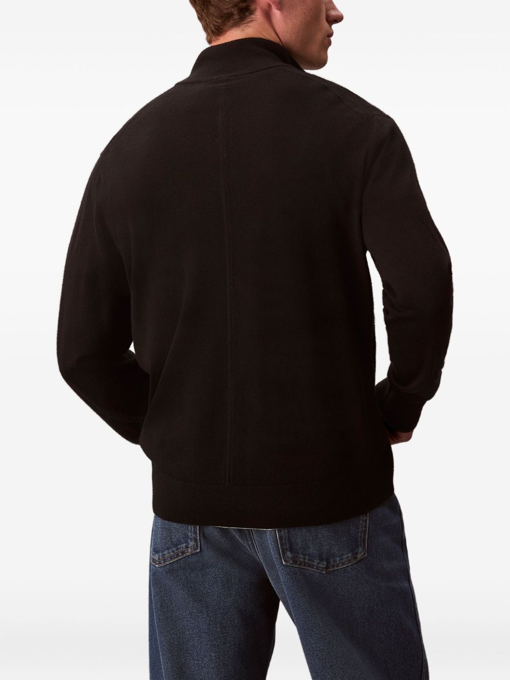 Calvin Klein Wool Crewneck Sweater With Ribbed Cuffs And Hem In Black