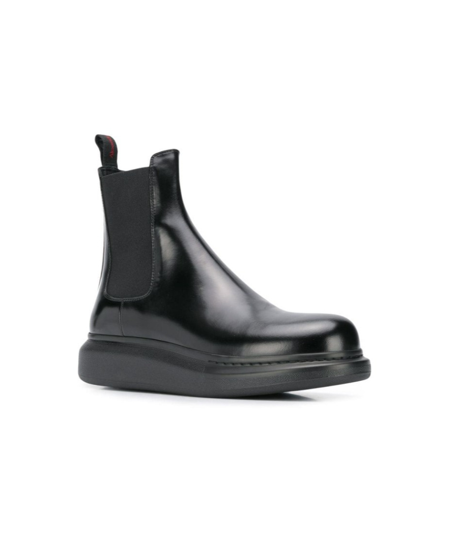 Alexander Mcqueen Wedge Sole Leather Boots In Black