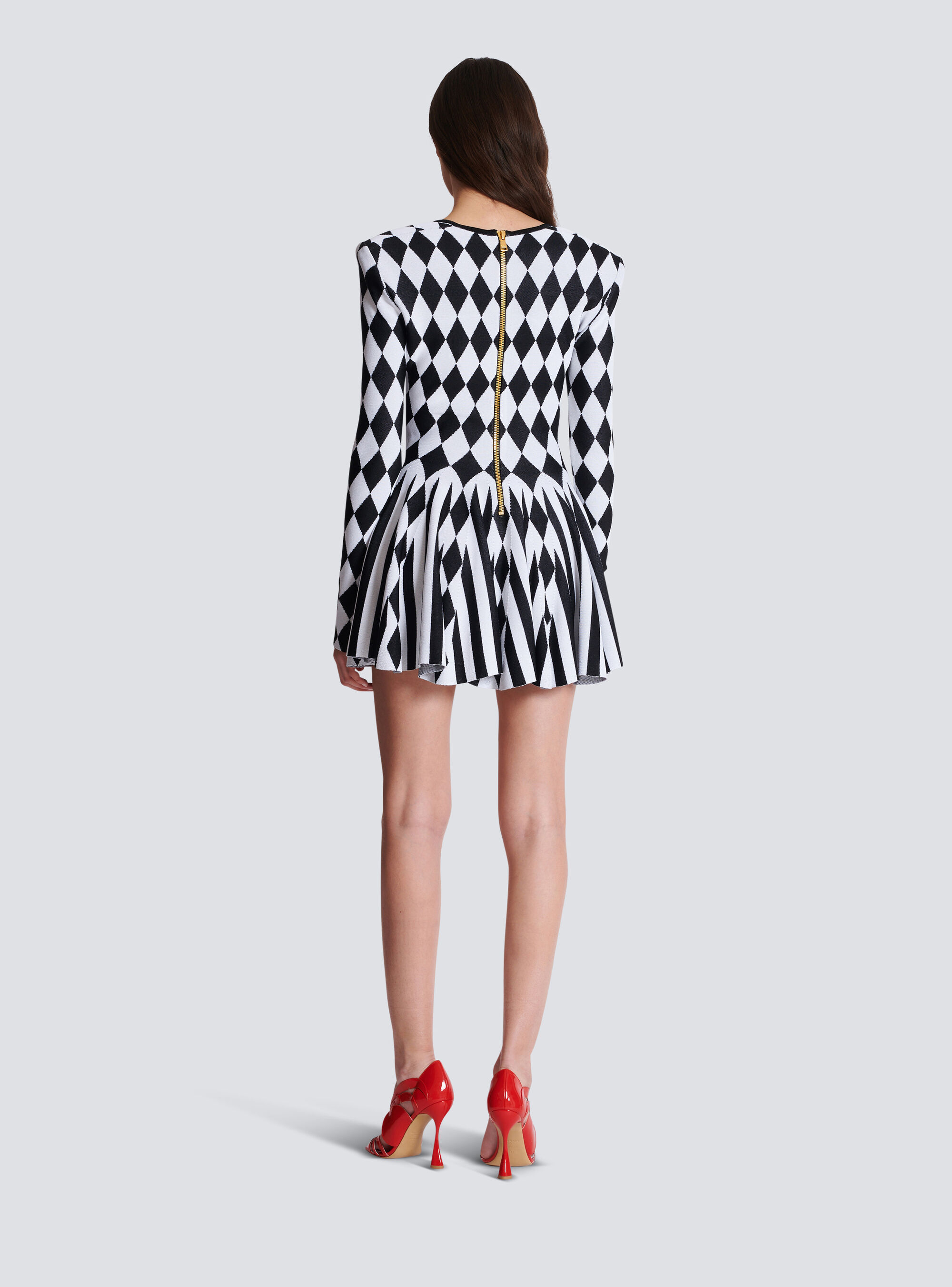 Balmain Diamond-intarsia Knitted Mini Dress In Black