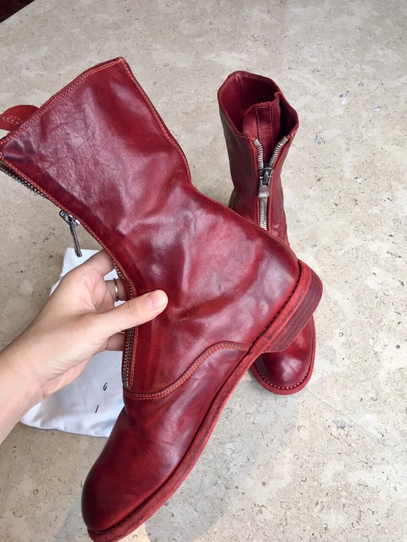 Guidi 310 Series Front Zipper And Ankle Boots In Red