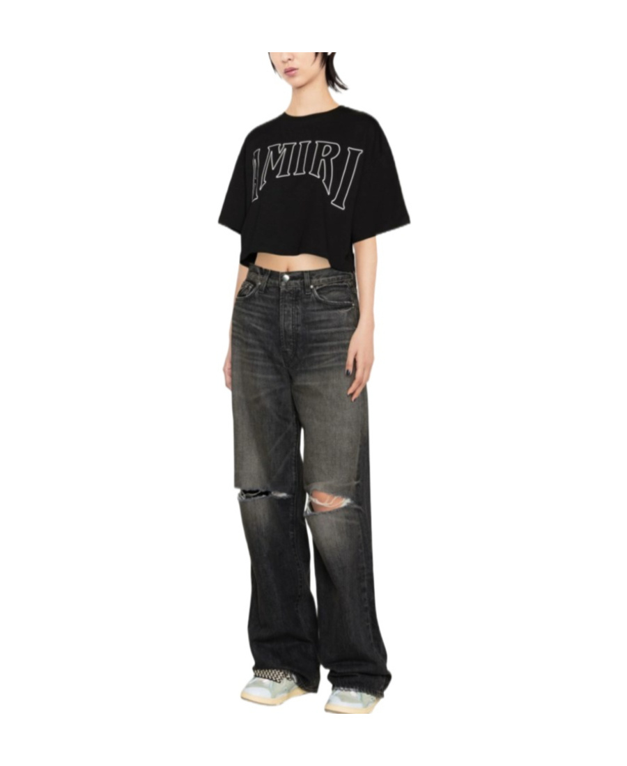 Amiri Graphic Logo-print Cropped T-shirt In Black