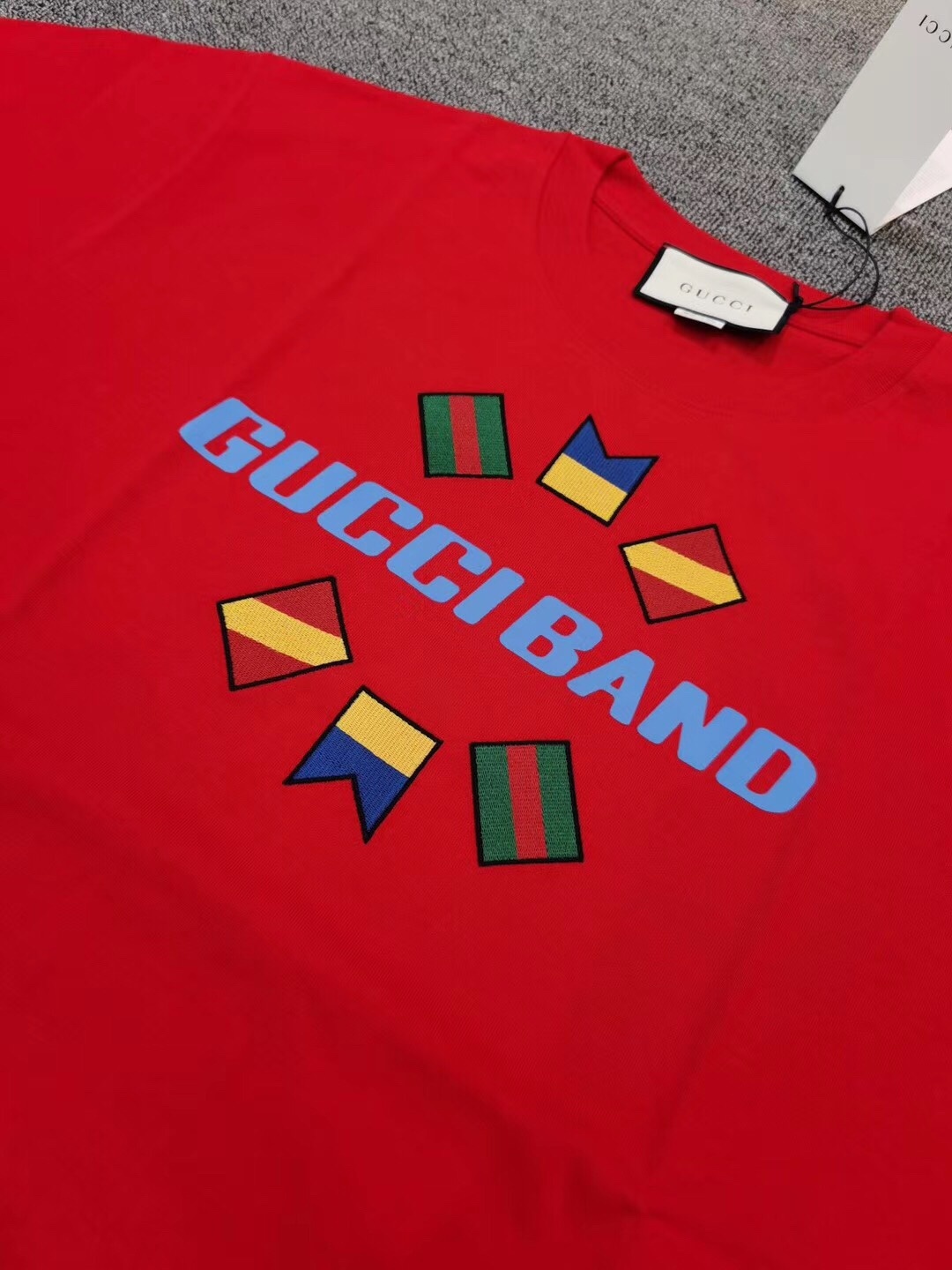 Gucci Band Embroidered Large Logo Short Sleeve Red