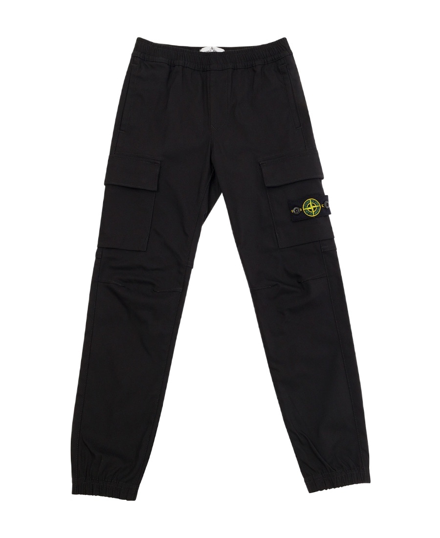 Stone Island Compass-badge Tapered Trousers In Black