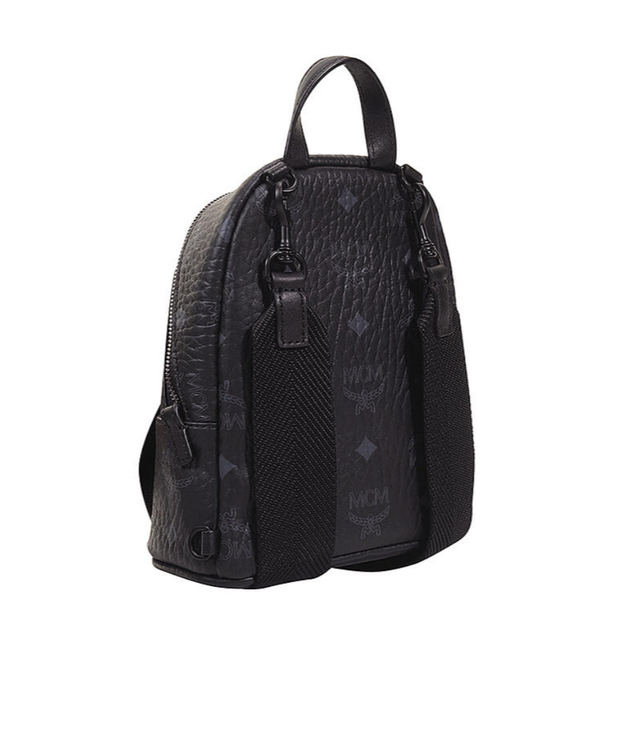 Mcm Stark Monogram Print Zipped Backpack In Black