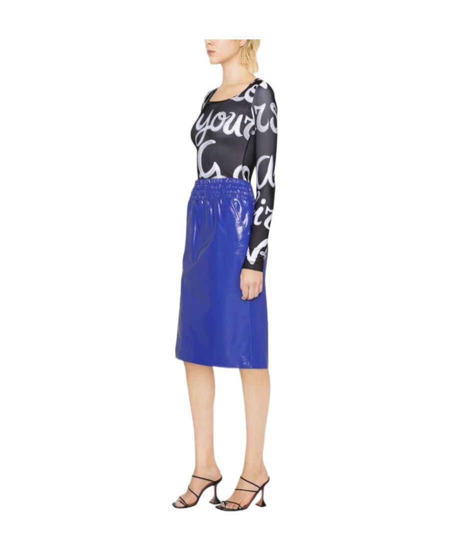 Tom Ford Thigh-slit Leather Pull-on Midi Skirt In Blue
