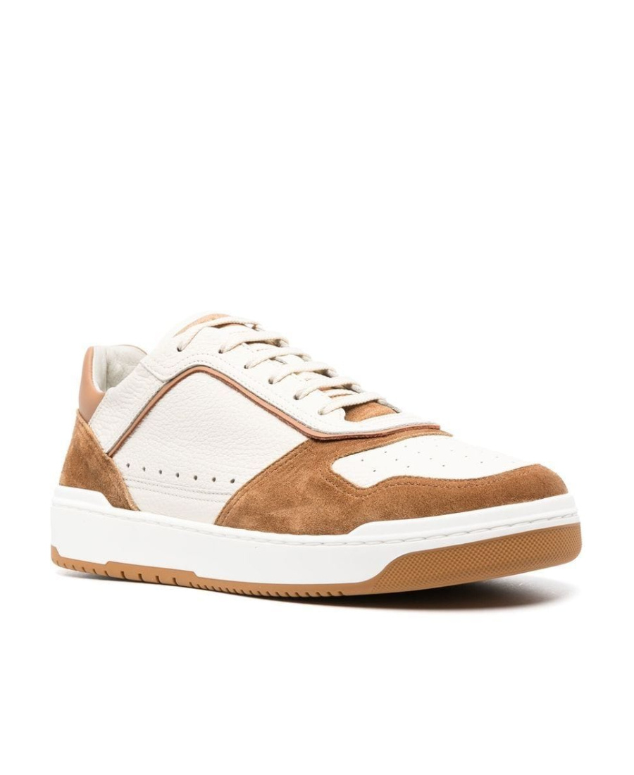 Brunello Cucinelli Panelled Leather Low-top Sneakers In White