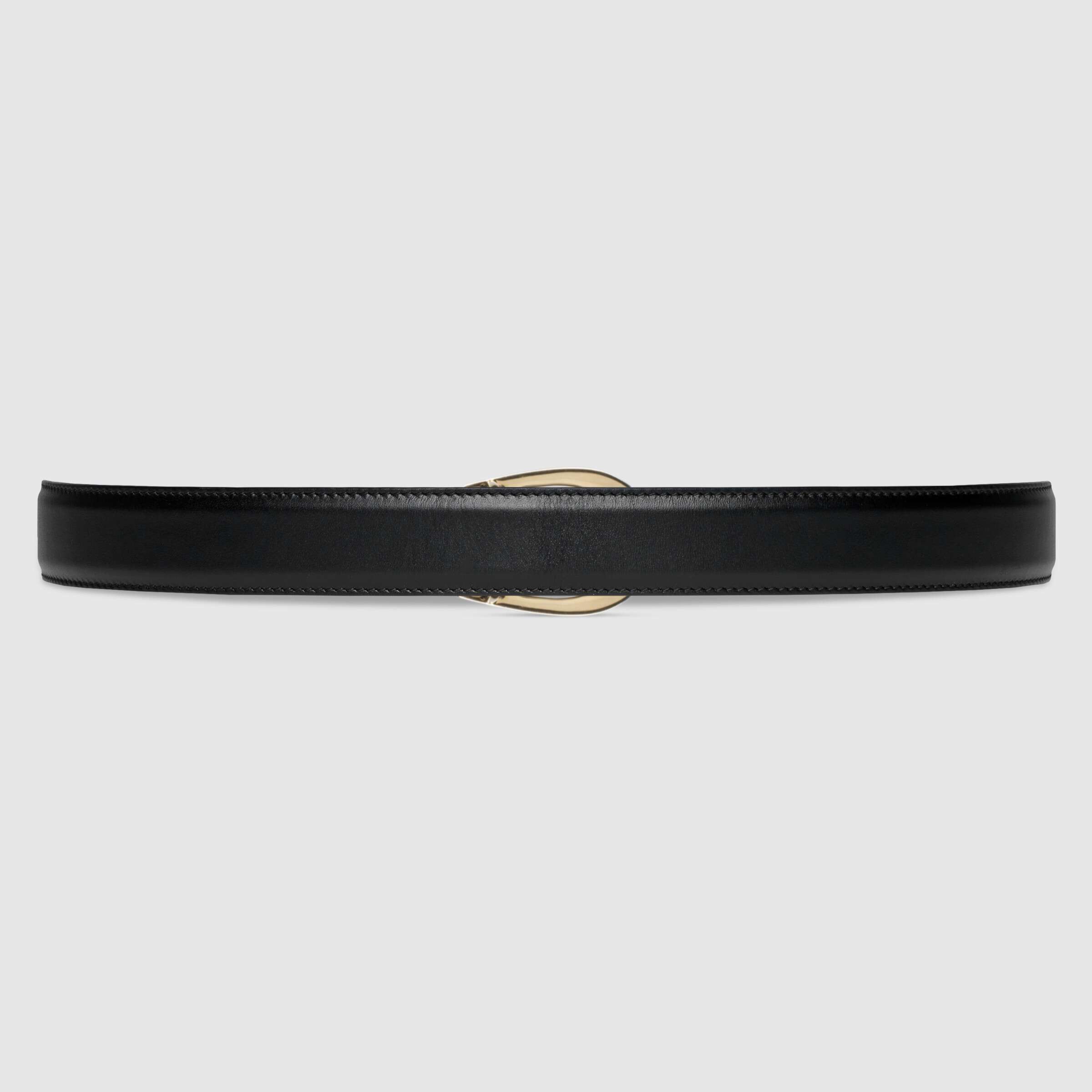Gucci G-buckle Thin Leather Belt In Black