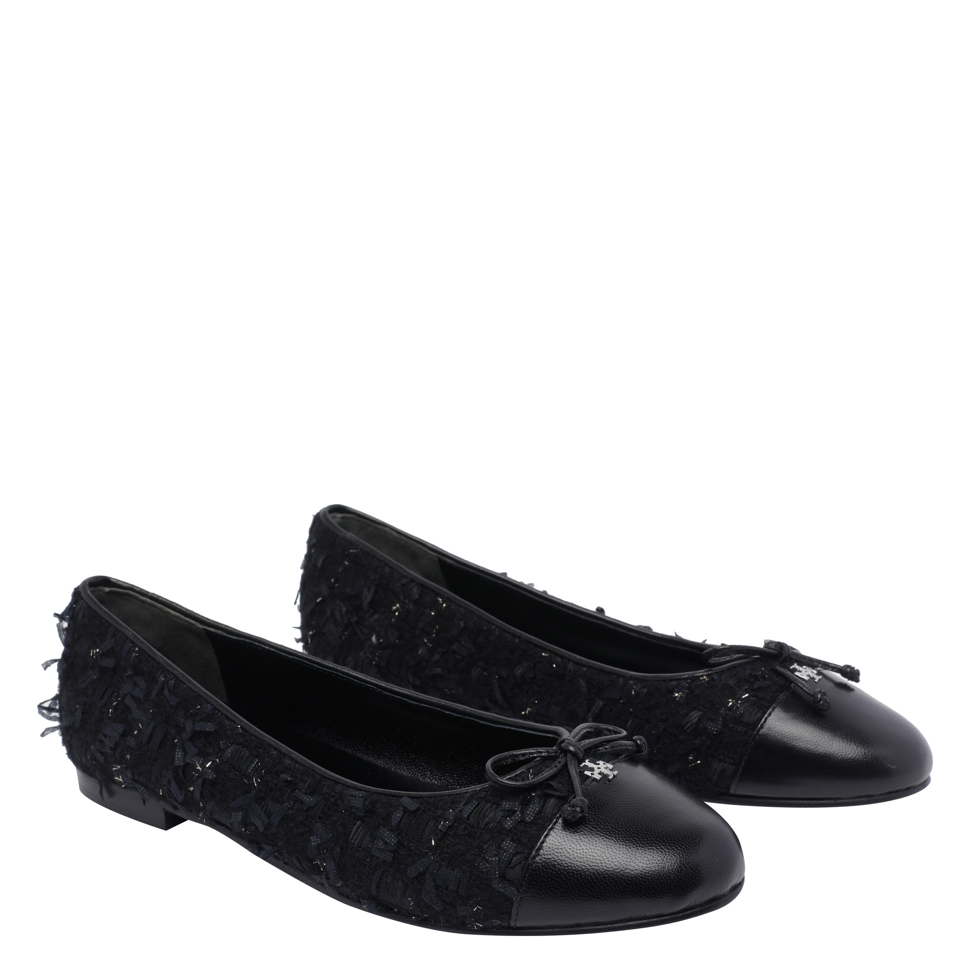 Tory Burch Tweed Cap-toe Ballet Flats In Black