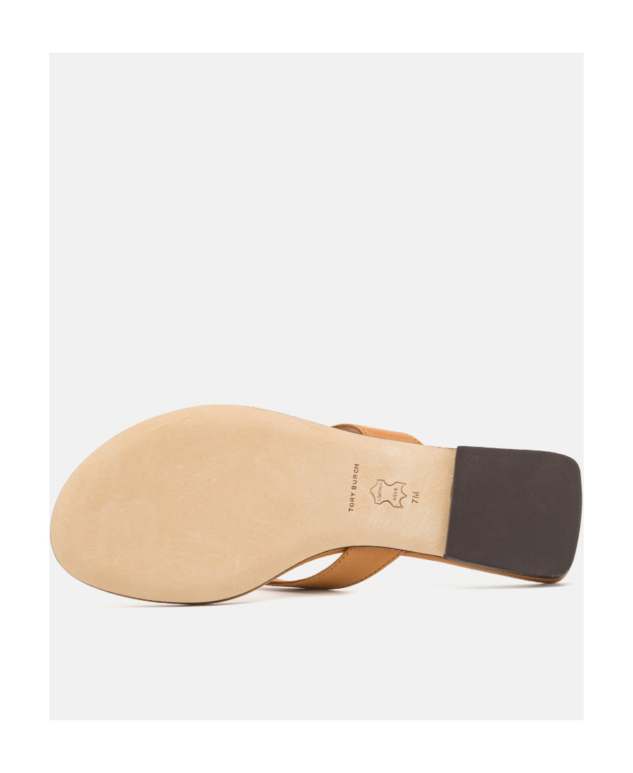 Tory Burch Capri Logo Plaque Thong Sandals In Brown