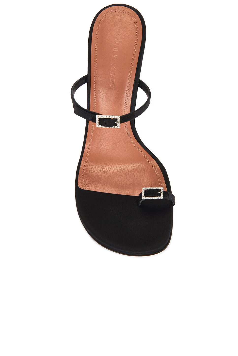 Amina Muaddi Adut Thong Slipper 105 In Black Satin In Multi