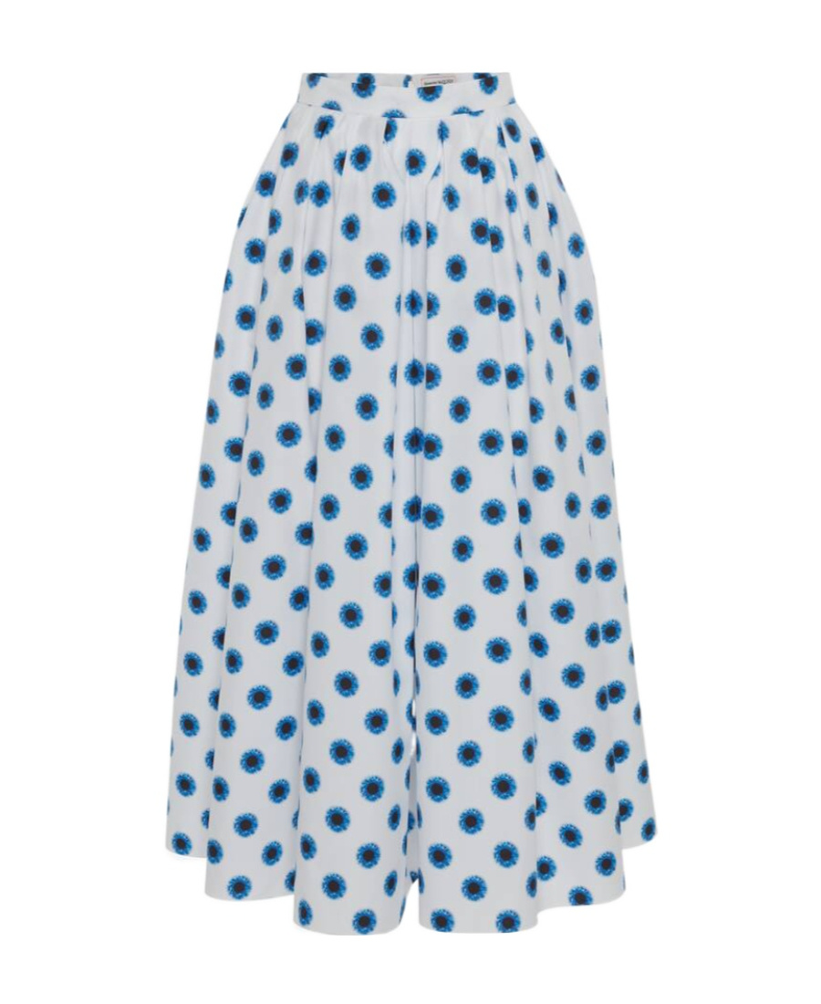Shop Alexander Mcqueen All-over Floral Printed Midi Skirt In White