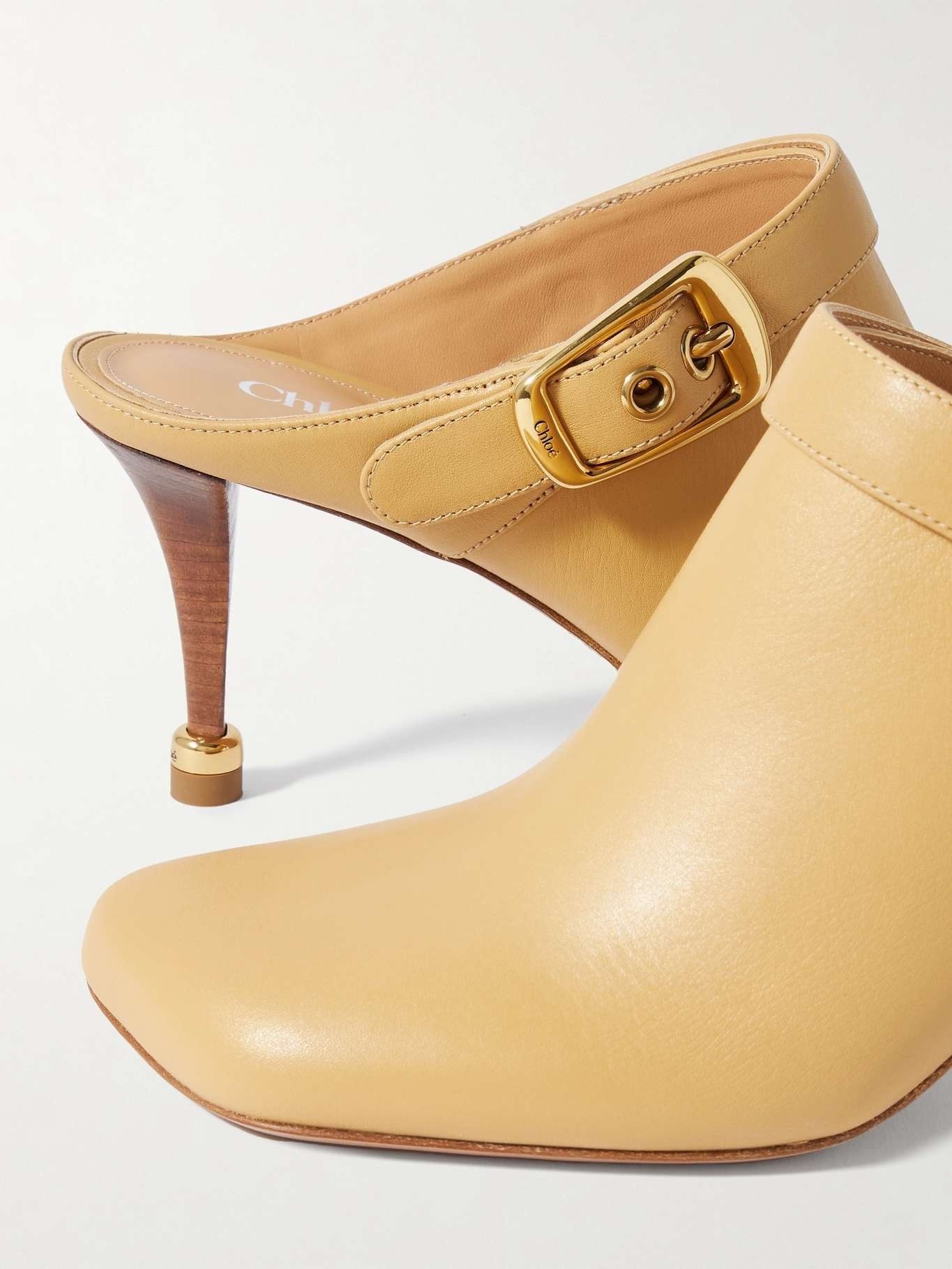 Chloé Andrea Calfskin Buckle Mule Pumps In Nude