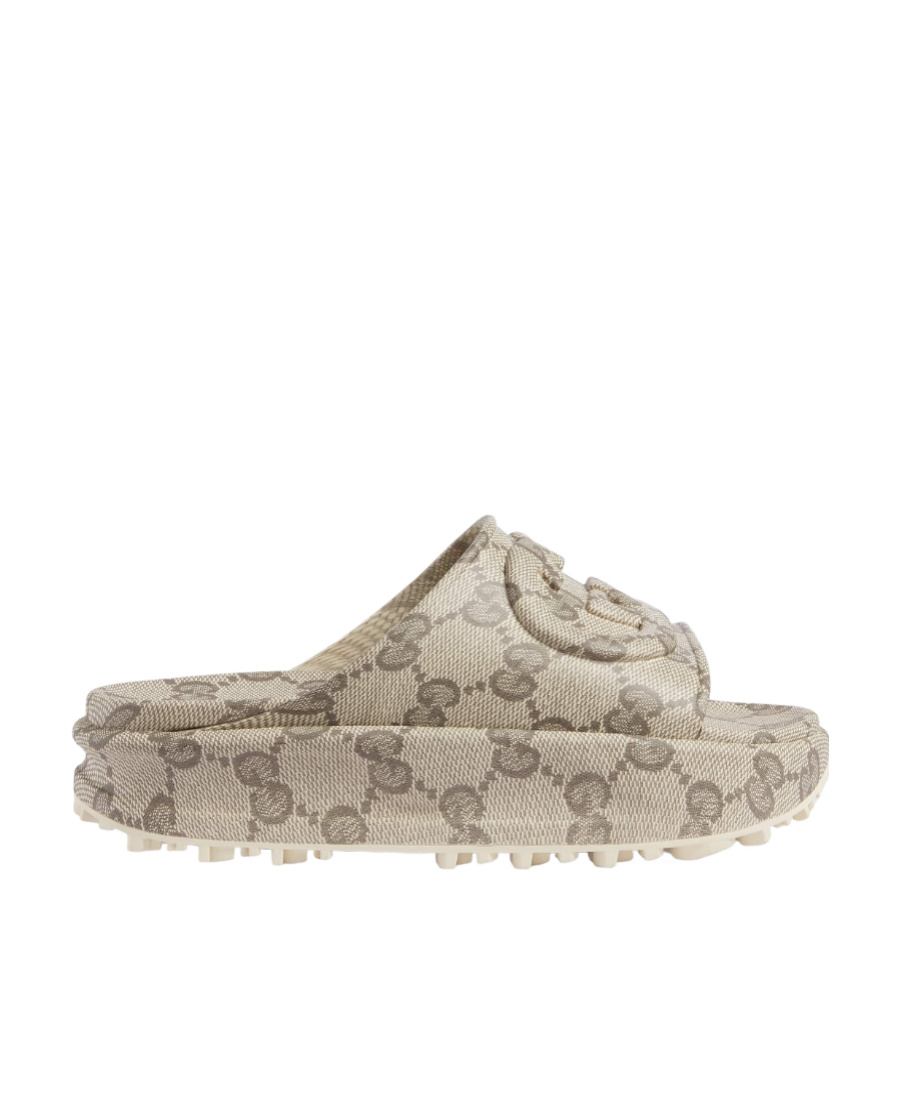 Gucci Canvas Interlocking G Slides In Nude