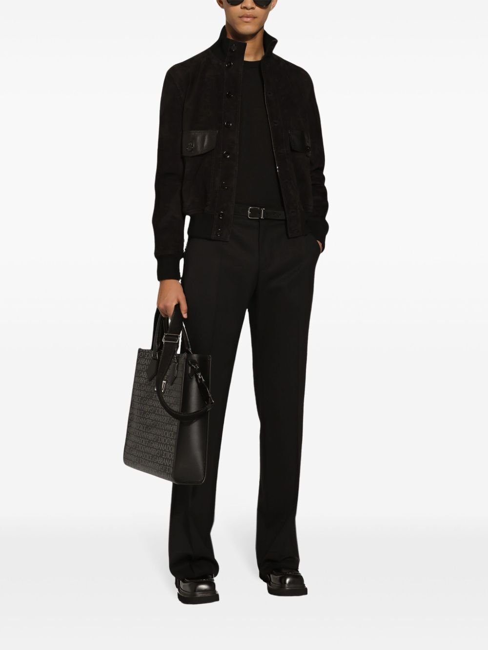 Dolce & Gabbana Leather Bomber Jacket In Black