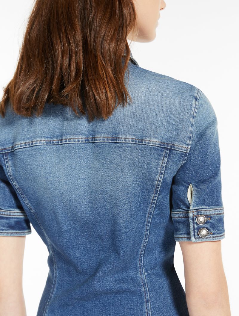 Sportmax Short-sleeved Denim Dress In Blue
