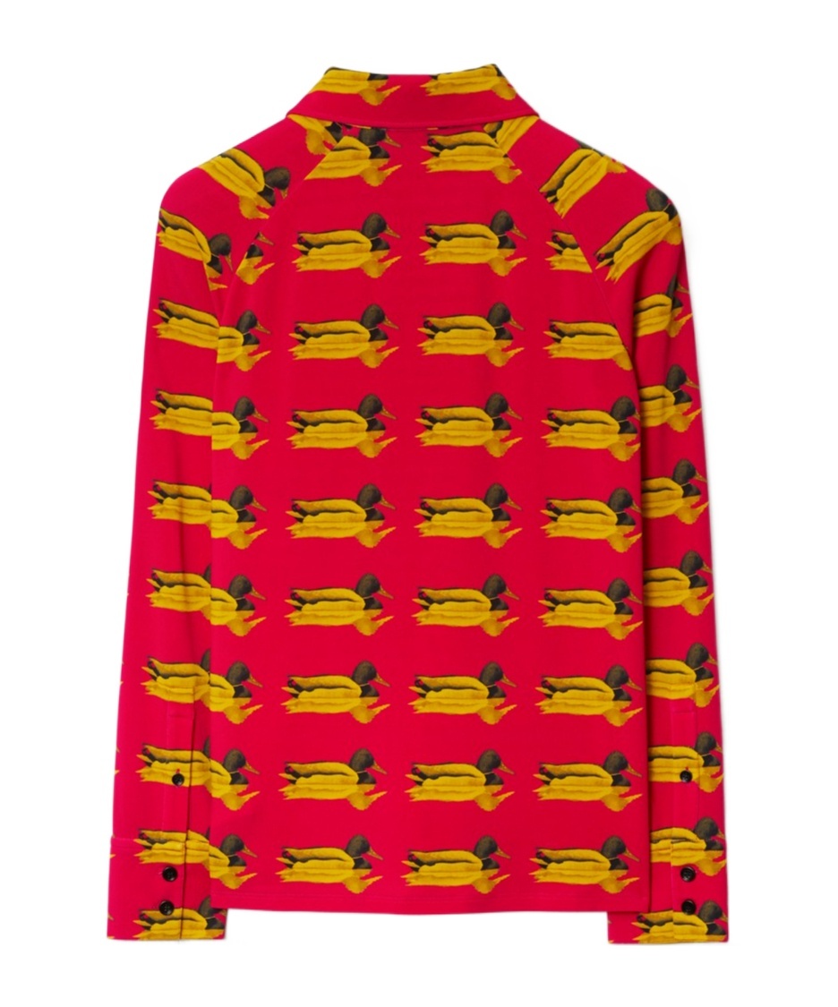 Shop Burberry Monogram-pattern Spread-collar Shirt In Red
