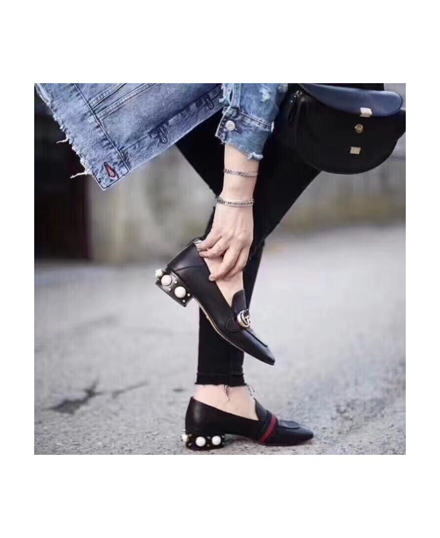 Gucci Mid-heel Leather Loafer In Black