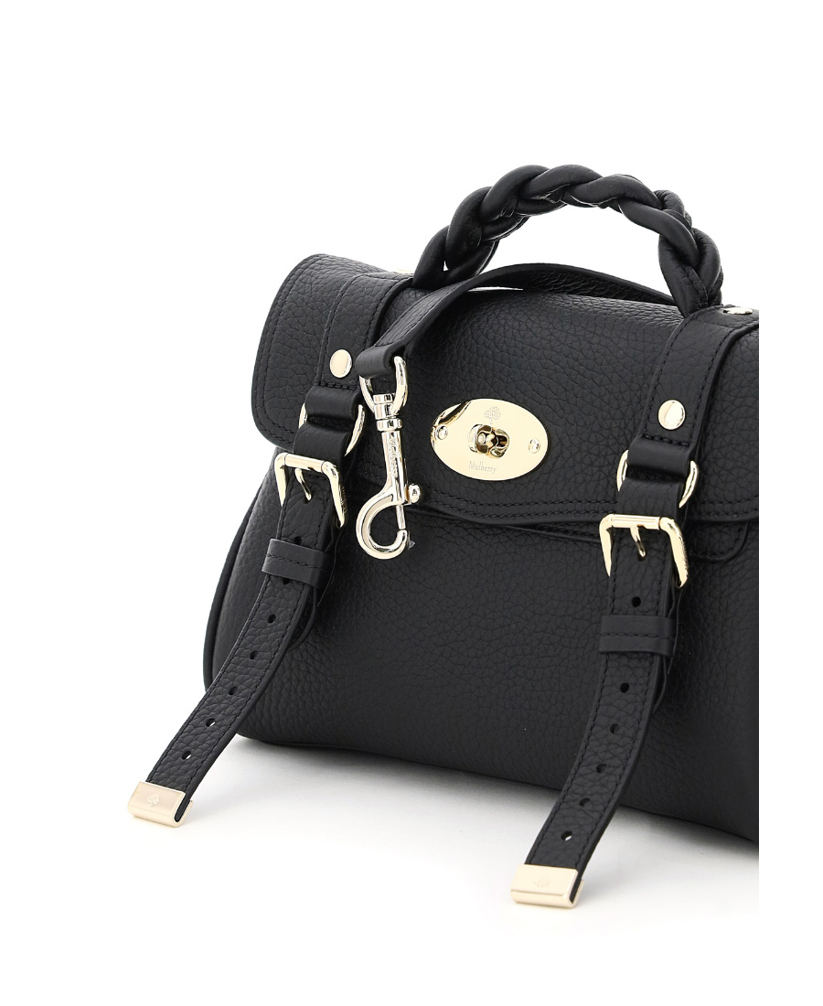 Mulberry Black Leather Mini Alexa Heavy Grain Top Handle Bag