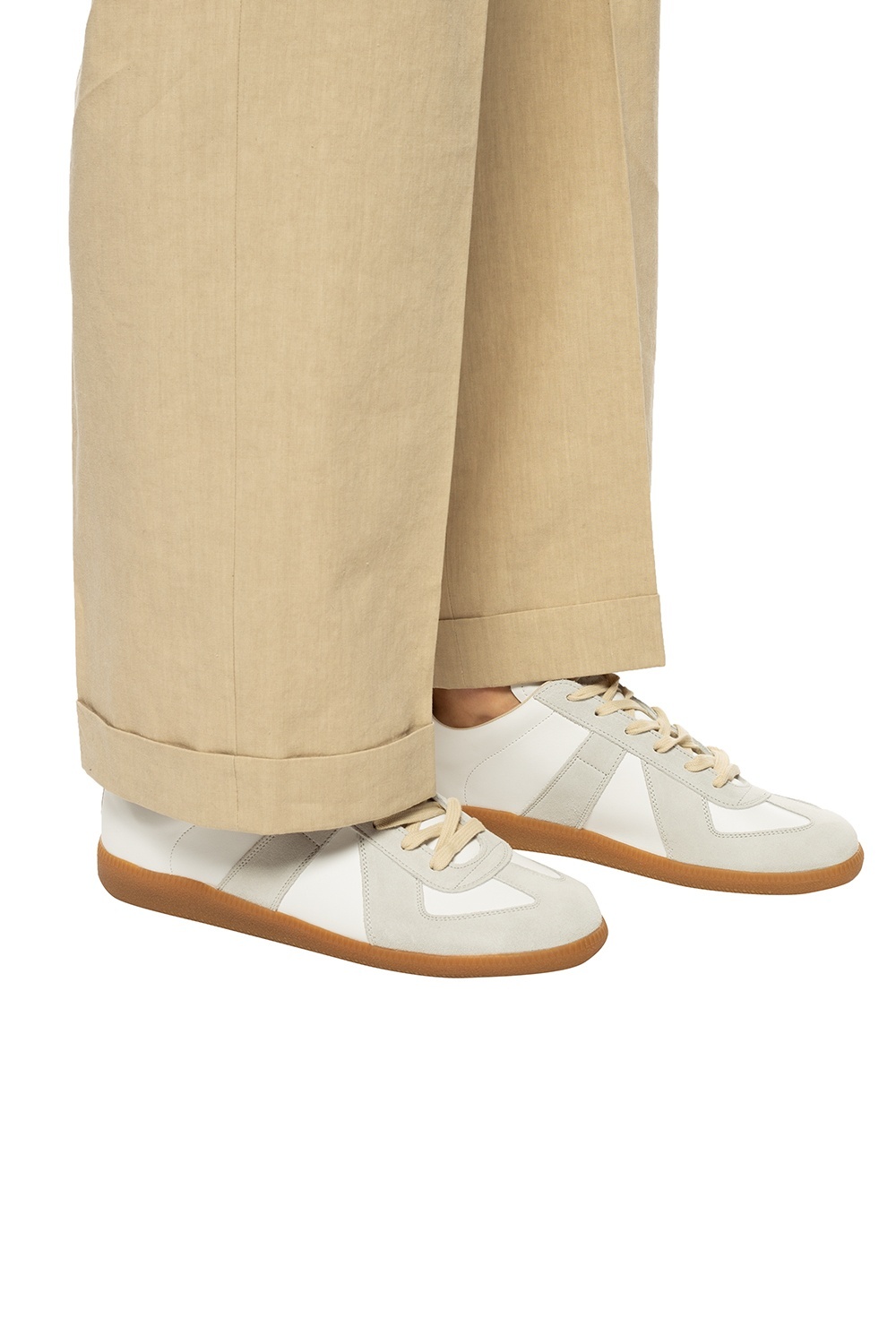 Maison Margiela Off White Leather And Grey Suede Replica Sneakers In White