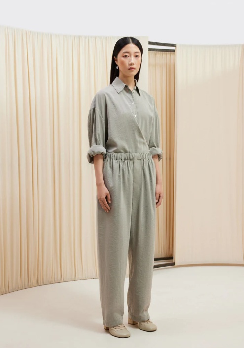 Lemaire Silk-blend Tapered Trousers In Gray