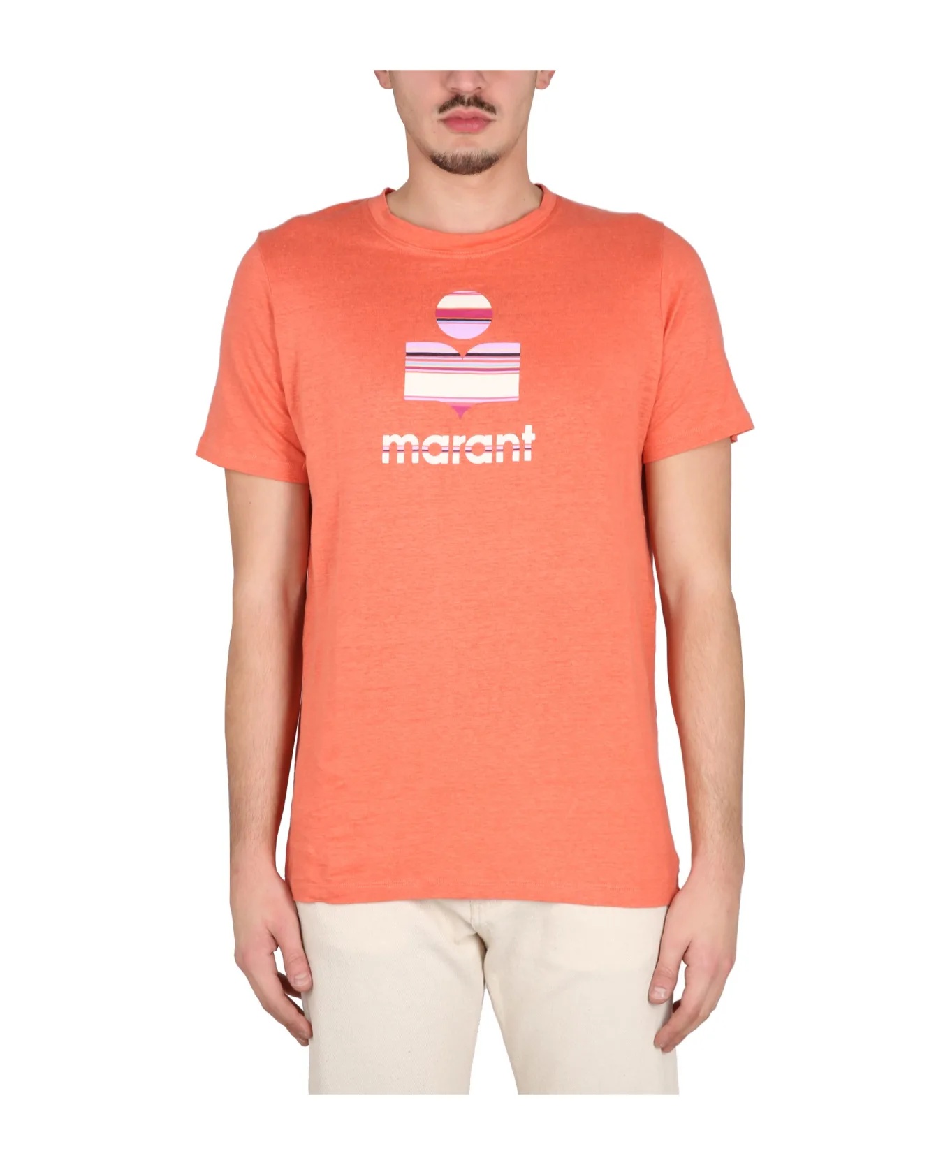 Isabel Marant Crew Neck Graphic Print Short Sleeves In Pink