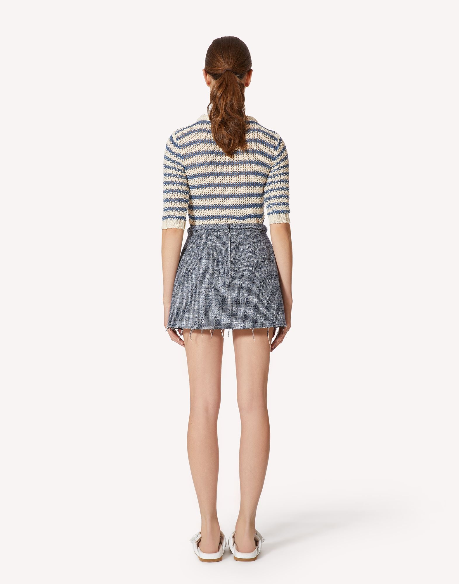 Red Valentino Fluted Herringbone Tweed Mini Skirt In Gray
