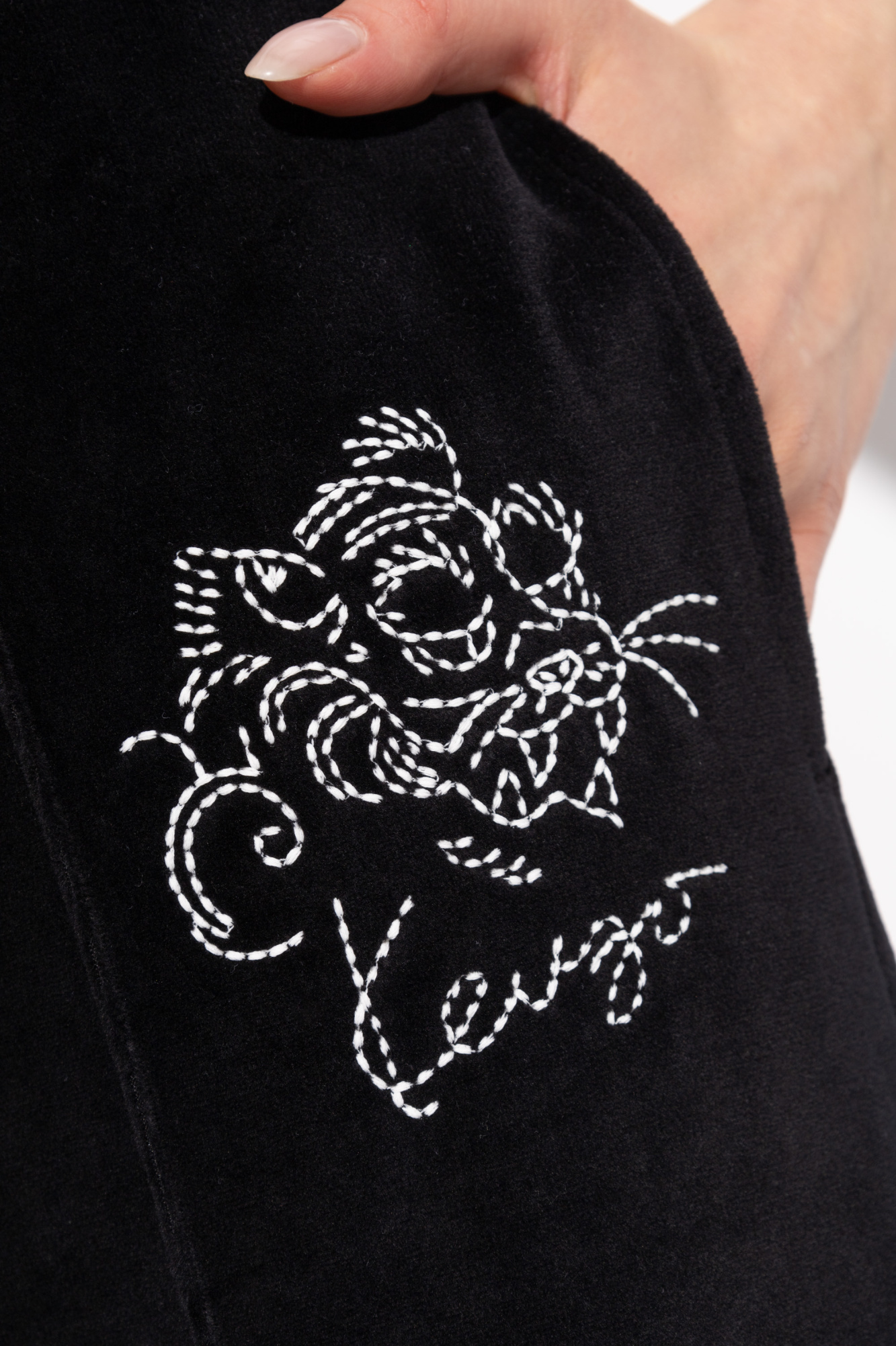 Shop Kenzo ' Star Tiger' Embroidered Velvet Track Pants In Black