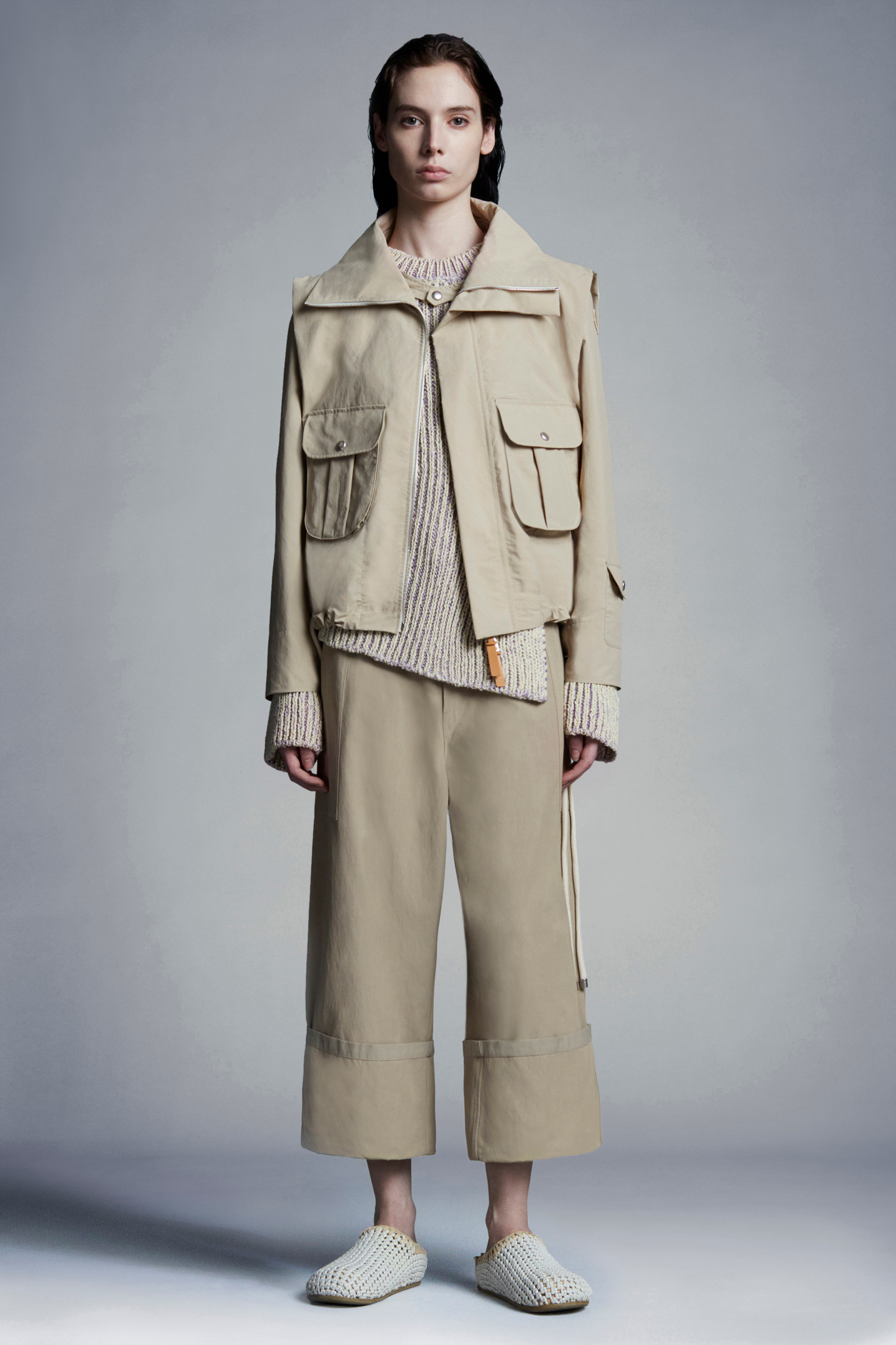 Shop Moncler Logo Wide-legged Ankle Casual Pants In Brown