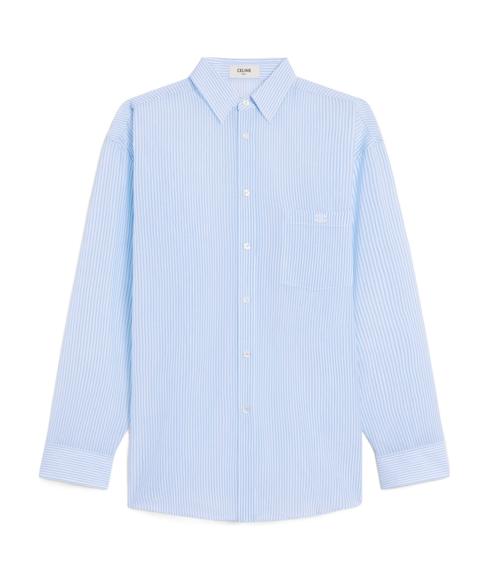 Celine Women Wide-sleeved Cotton Poplin Shirt With Stripes In Blue