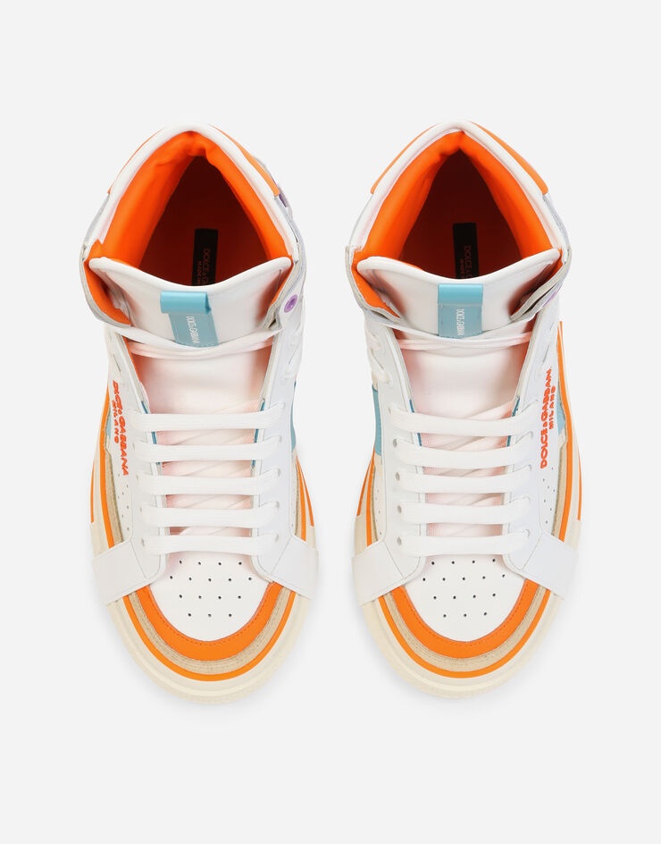 Dolce & Gabbana Calfskin 2.zero Custom High-top Sneakers With Contrasting Details In White