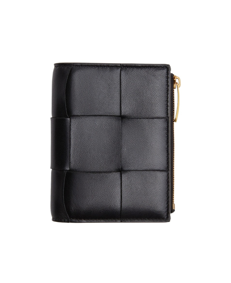 Bottega Veneta Double Fold Zipper Purse In Black