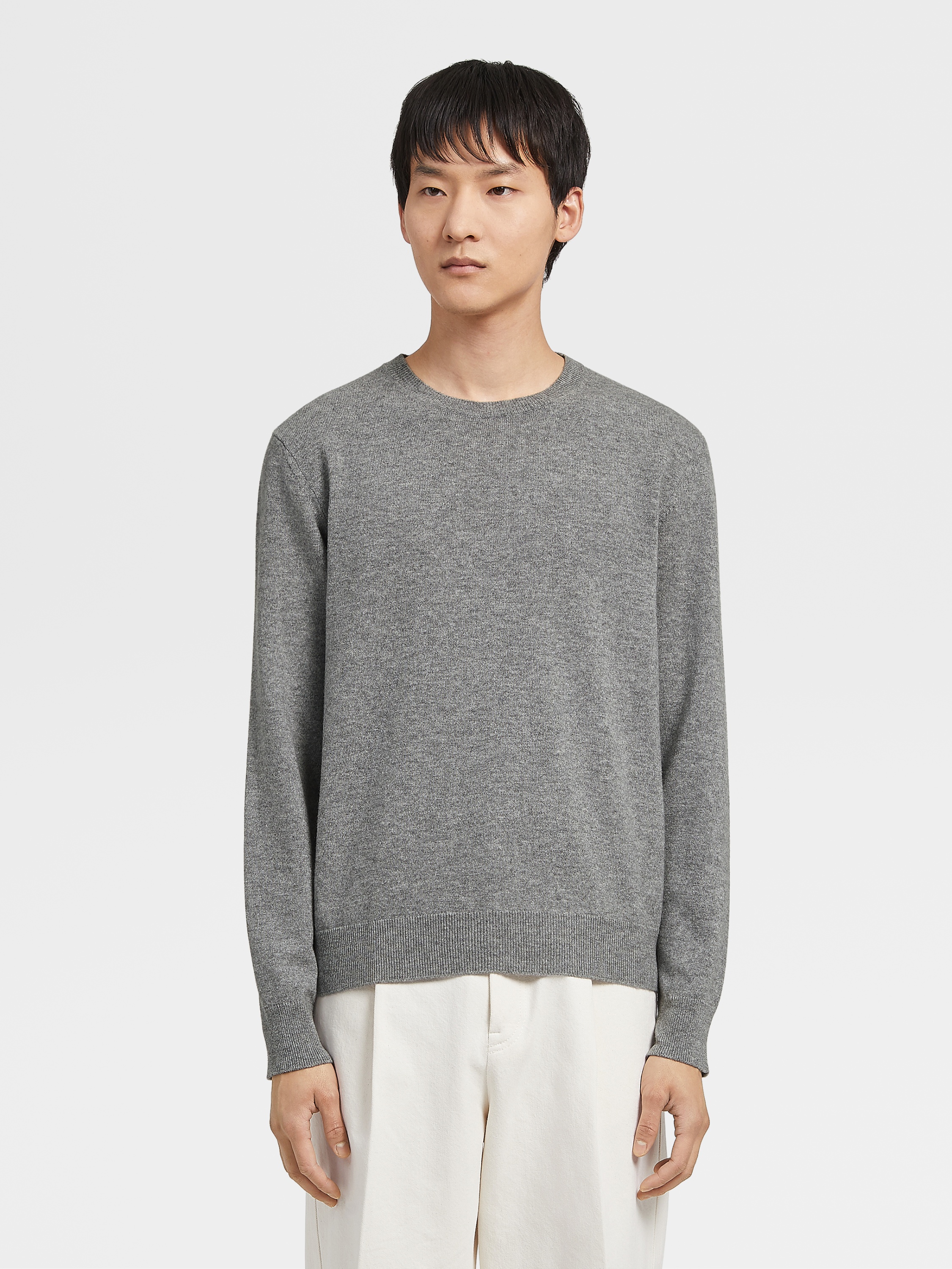 Zegna Crew Neck Cashmere Sweater In Gray