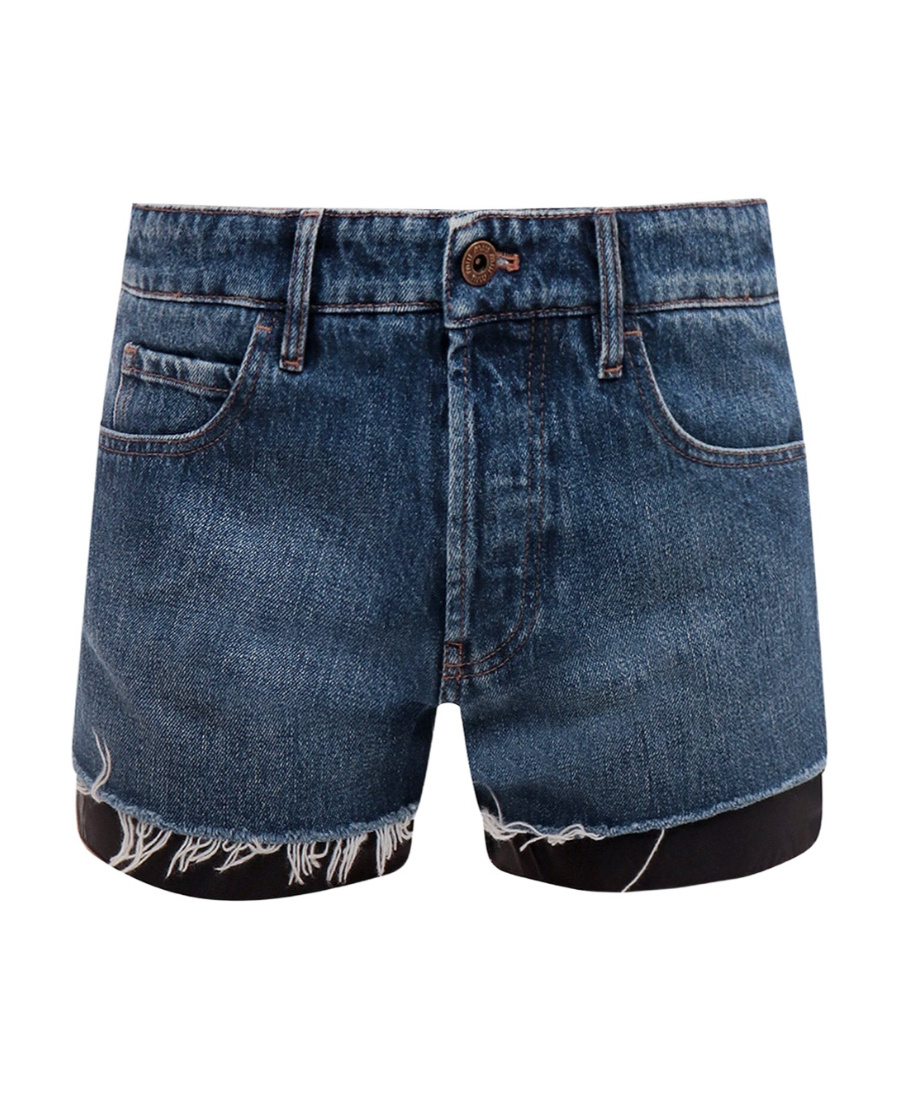 Miu Miu Logo Denim Shorts In Blue