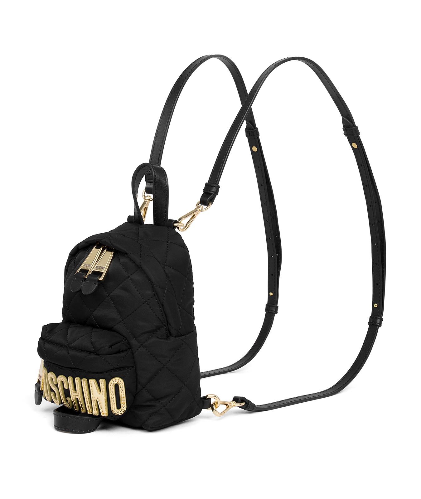 Moschino Black Checked Mini Backpack In Black