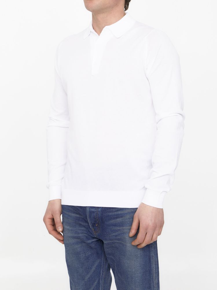 John Smedley Bradwell Long-sleeve Polo Shirt In White